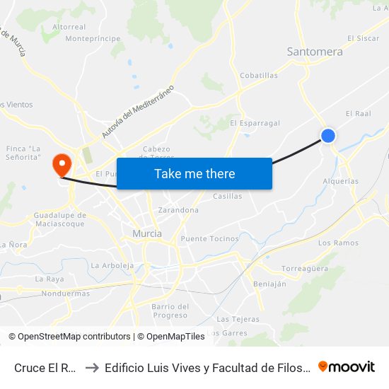 Cruce El Raal to Edificio Luis Vives y Facultad de Filosofía map