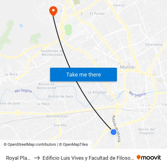 Royal Place to Edificio Luis Vives y Facultad de Filosofía map