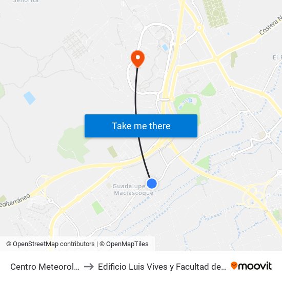 Centro Meteorológico to Edificio Luis Vives y Facultad de Filosofía map
