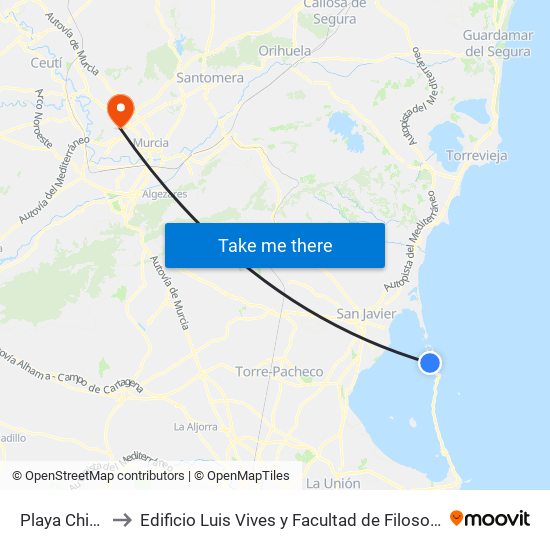 Playa Chica to Edificio Luis Vives y Facultad de Filosofía map
