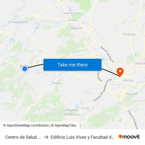 Centro de Salud Bullas to Edificio Luis Vives y Facultad de Filosofía map