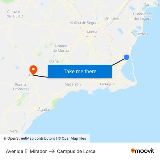 Avenida El Mirador to Campus de Lorca map