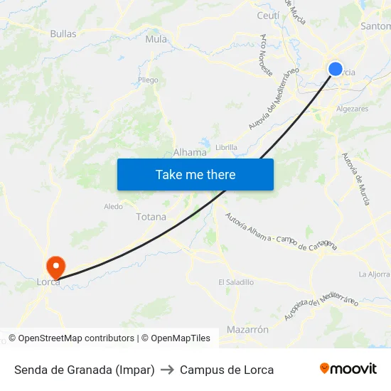 Senda de Granada (Impar) to Campus de Lorca map