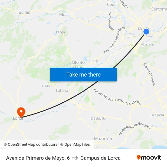 Avenida Primero de Mayo, 6 to Campus de Lorca map