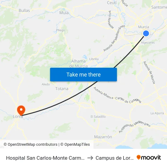 Hospital San Carlos-Monte Carmelo to Campus de Lorca map