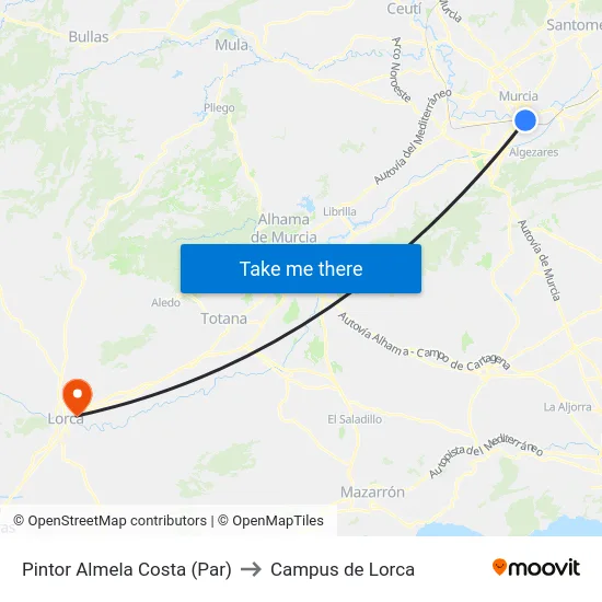 Pintor Almela Costa (Par) to Campus de Lorca map