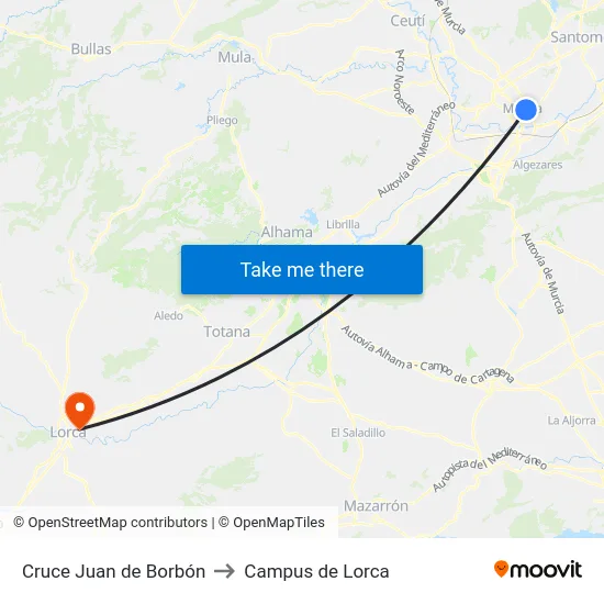 Cruce Juan de Borbón to Campus de Lorca map