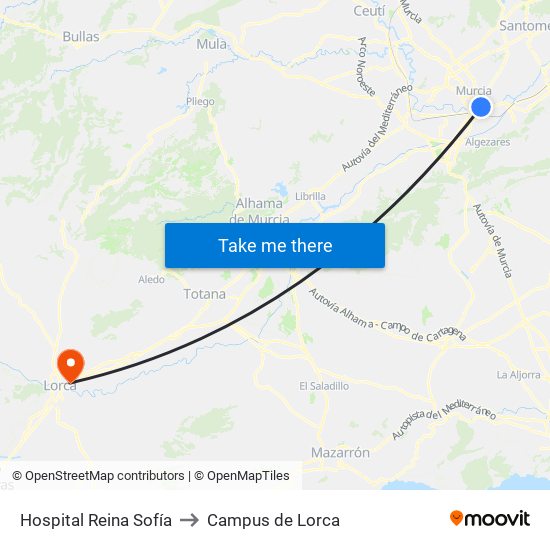Hospital Reina Sofía to Campus de Lorca map