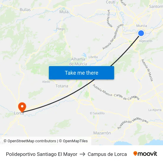 Polideportivo Santiago El Mayor to Campus de Lorca map