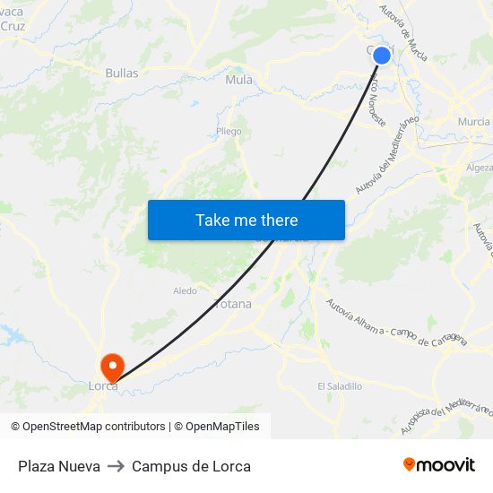 Plaza Nueva to Campus de Lorca map