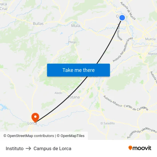 Instituto to Campus de Lorca map