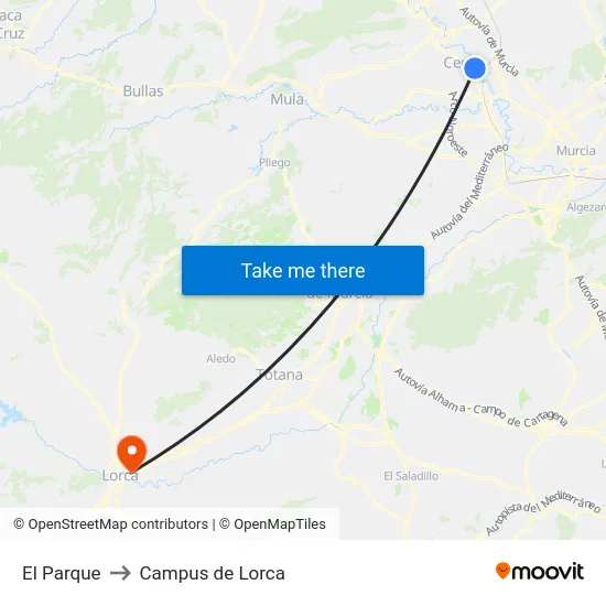 El Parque to Campus de Lorca map