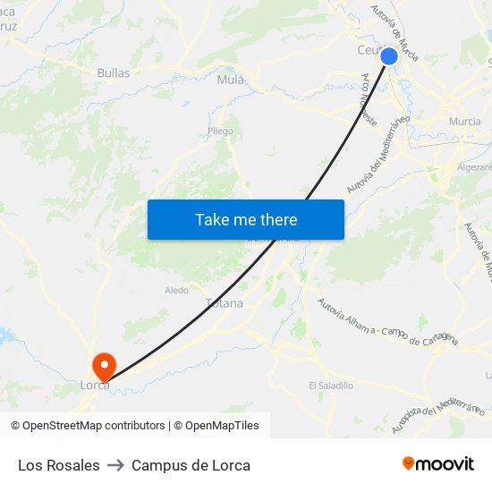 Los Rosales to Campus de Lorca map