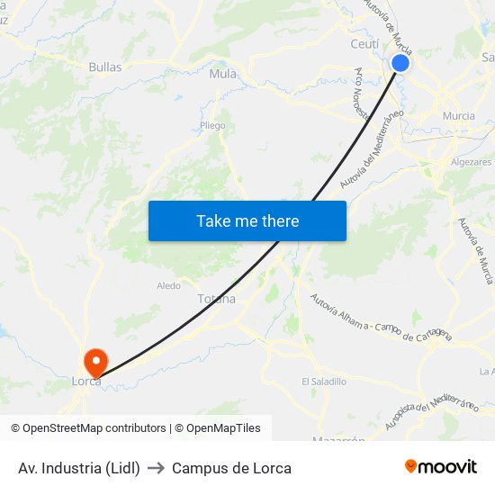 Av. Industria (Lidl) to Campus de Lorca map