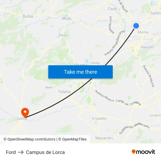 Ford to Campus de Lorca map