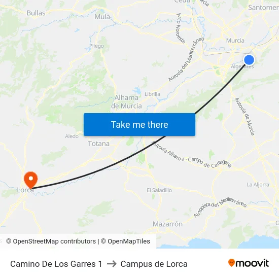 Camino De Los Garres 1 to Campus de Lorca map
