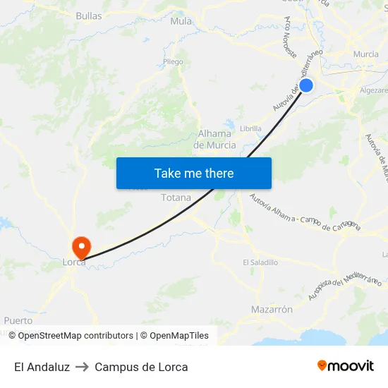 El Andaluz to Campus de Lorca map