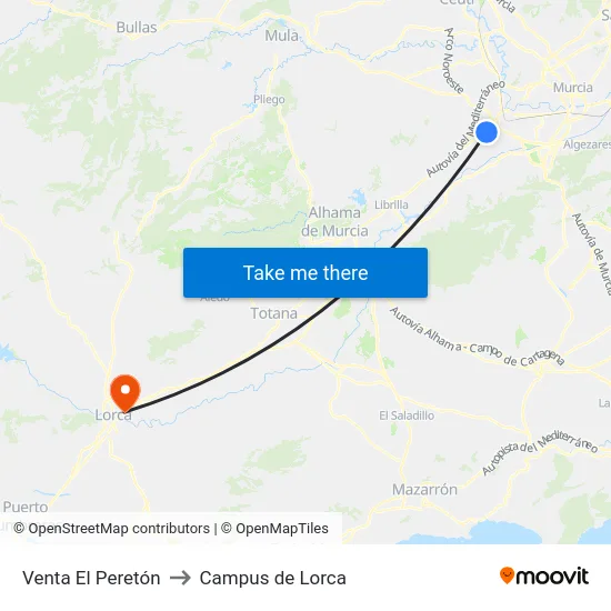 Venta El Peretón to Campus de Lorca map