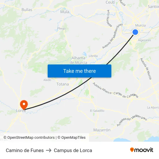 Camino de Funes to Campus de Lorca map
