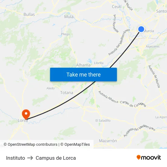 Instituto to Campus de Lorca map