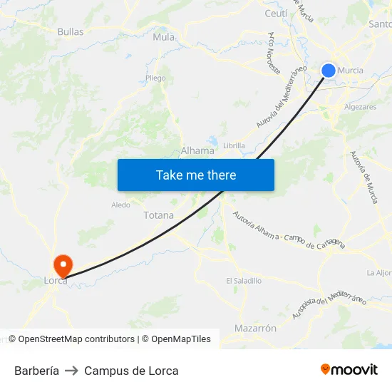 Barbería to Campus de Lorca map