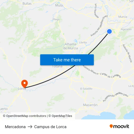 Mercadona to Campus de Lorca map
