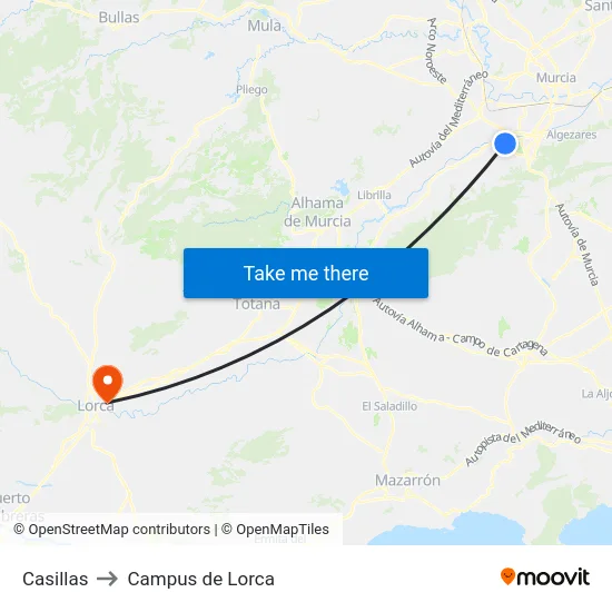 Casillas to Campus de Lorca map