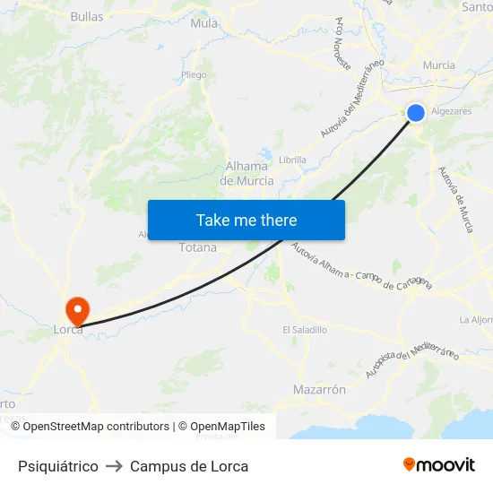 Psiquiátrico to Campus de Lorca map
