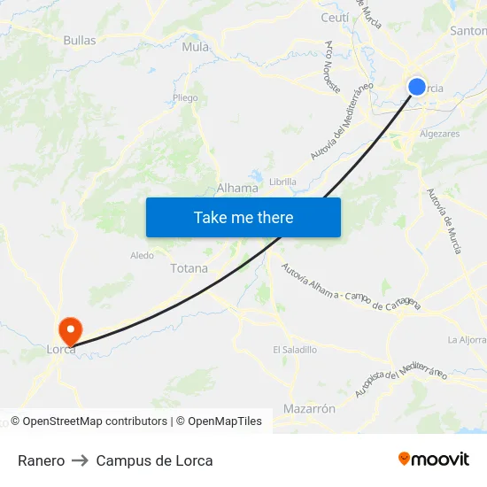 Ranero to Campus de Lorca map