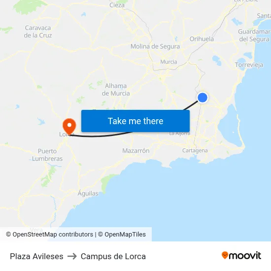 Plaza Avileses to Campus de Lorca map