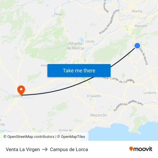Venta La Virgen to Campus de Lorca map