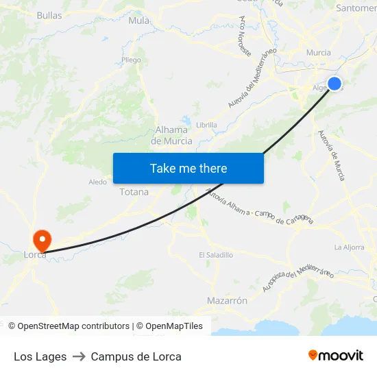 Los Lages to Campus de Lorca map