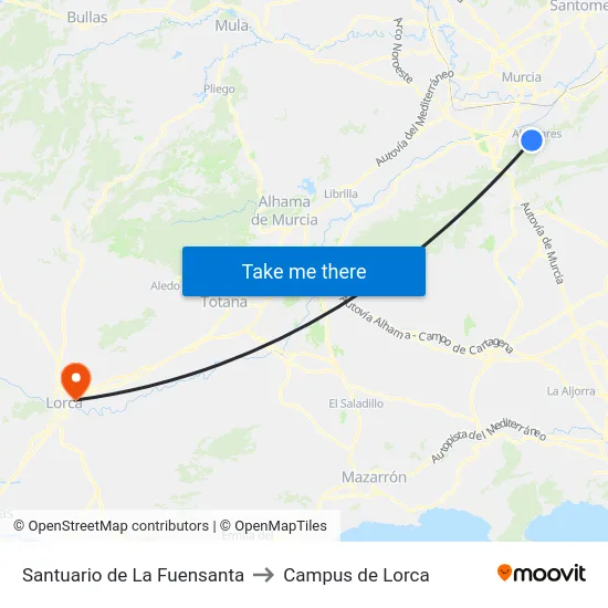 Santuario de La Fuensanta to Campus de Lorca map