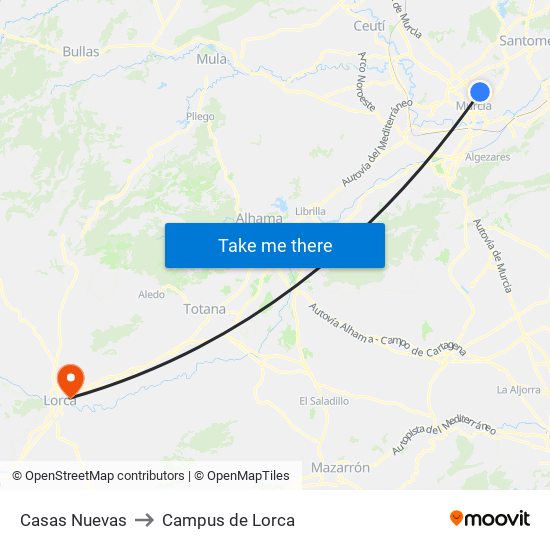 Casas Nuevas to Campus de Lorca map