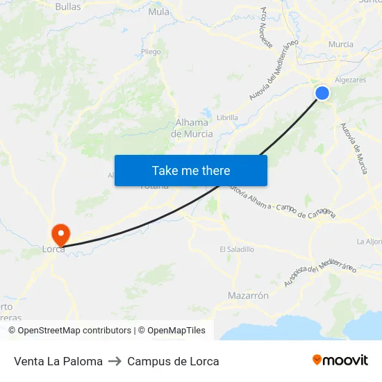 Venta La Paloma to Campus de Lorca map