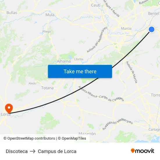 Discoteca to Campus de Lorca map