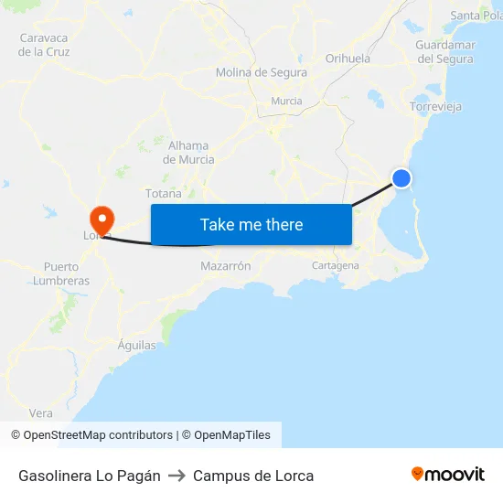 Gasolinera Lo Pagán to Campus de Lorca map