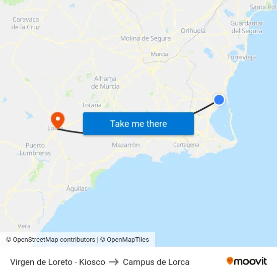 Virgen de Loreto - Kiosco to Campus de Lorca map