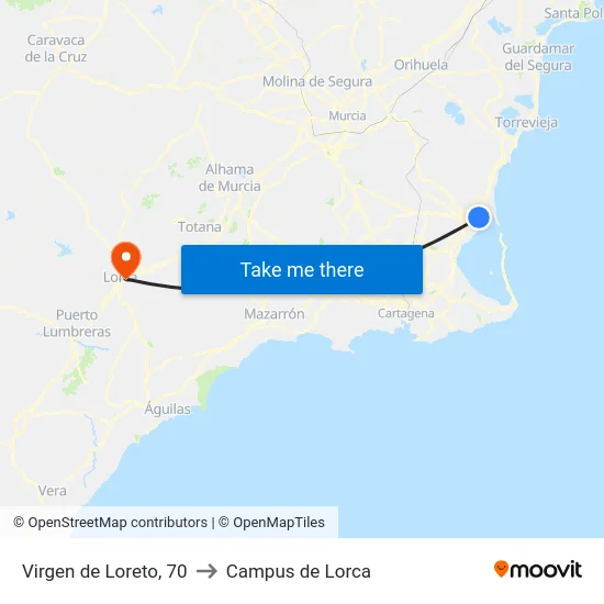 Virgen de Loreto, 70 to Campus de Lorca map