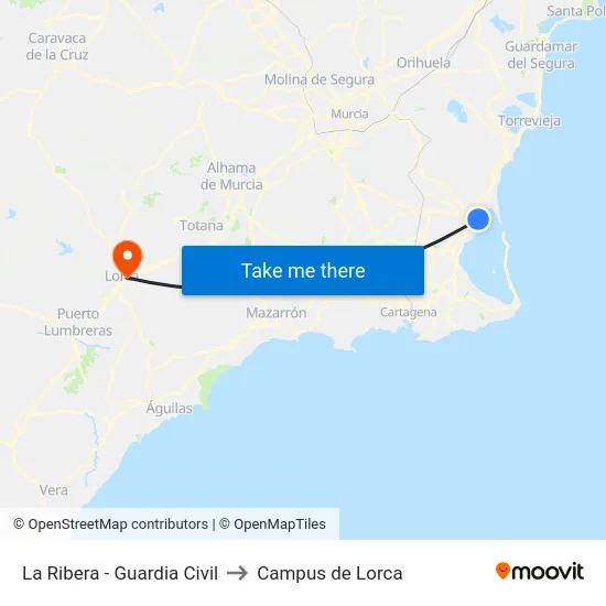 La Ribera - Guardia Civil to Campus de Lorca map