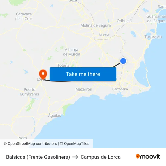 Balsicas (Frente Gasolinera) to Campus de Lorca map