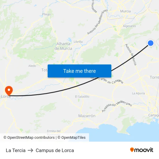La Tercia to Campus de Lorca map