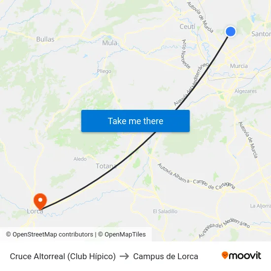 Cruce Altorreal (Club Hípico) to Campus de Lorca map