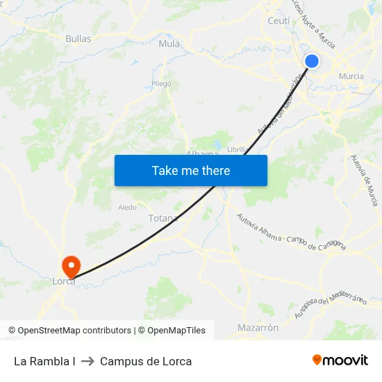 La Rambla I to Campus de Lorca map