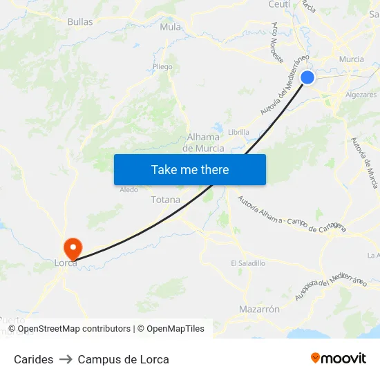 Carides to Campus de Lorca map