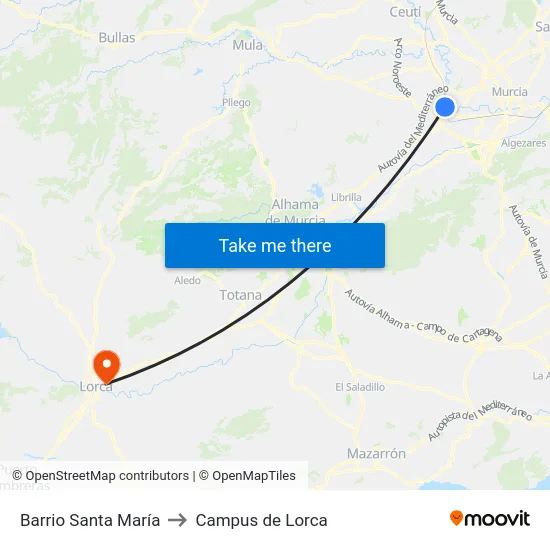 Barrio Santa María to Campus de Lorca map