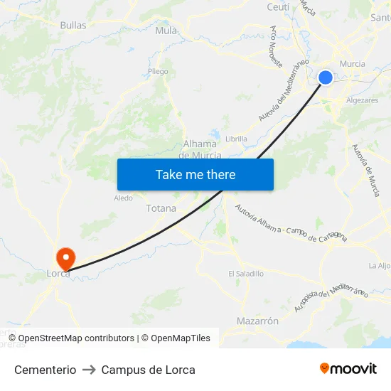 Cementerio to Campus de Lorca map