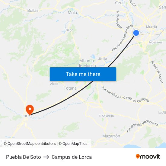 Puebla De Soto to Campus de Lorca map