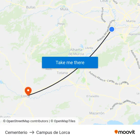 Cementerio to Campus de Lorca map