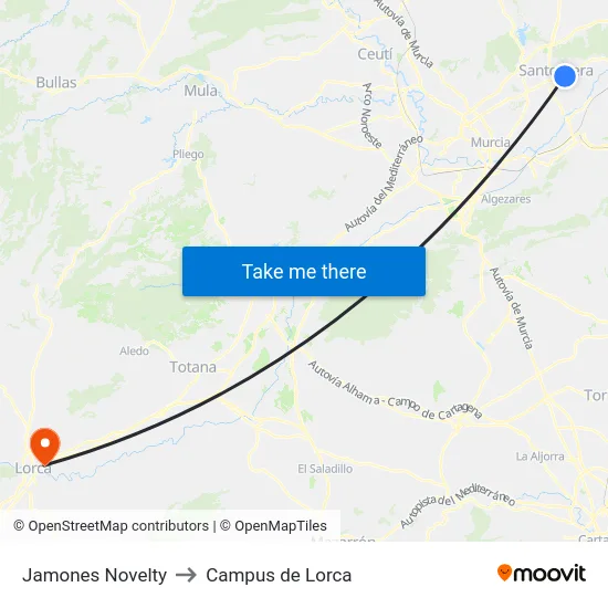 Jamones Novelty to Campus de Lorca map
